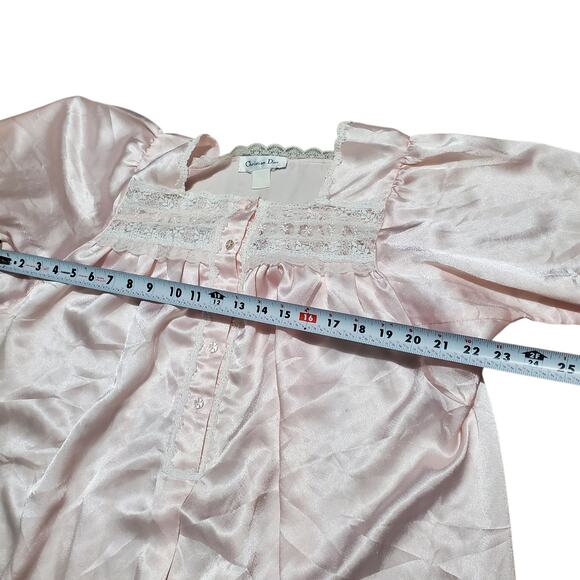 Vintage 80's Christian Dior Pink Lace Detail Coquette Nightgown - Size Large - Picture 5 of 6